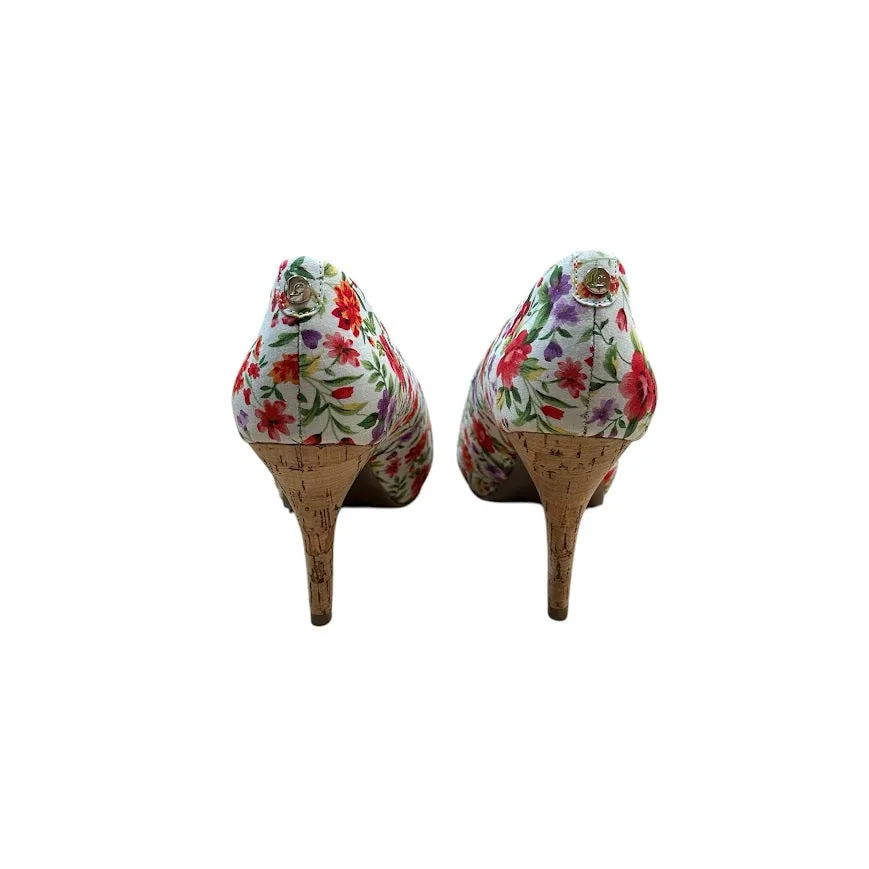 Liz Claiborne Heels Womens 8 M Gable Floral Peep Toe Slip On Pumps Multicolor
