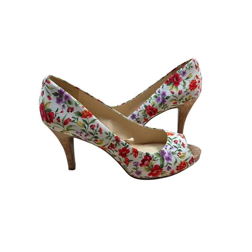 Liz Claiborne Heels Womens 8 M Gable Floral Peep Toe Slip On Pumps Multicolor