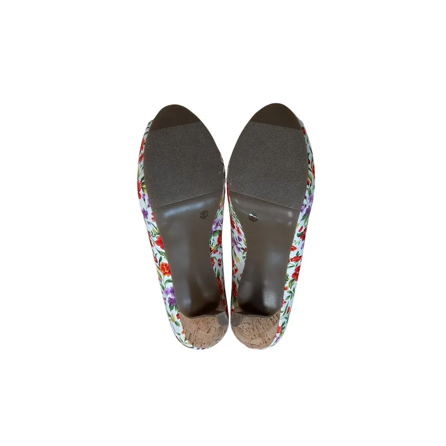 Liz Claiborne Heels Womens 8 M Gable Floral Peep Toe Slip On Pumps Multicolor