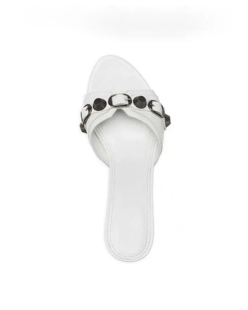 Metal Design Stylish Tapered Heel Sandals