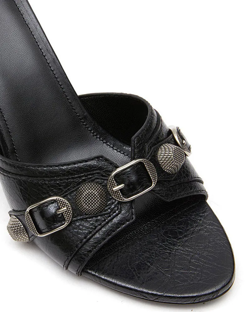 Metal Design Stylish Tapered Heel Sandals