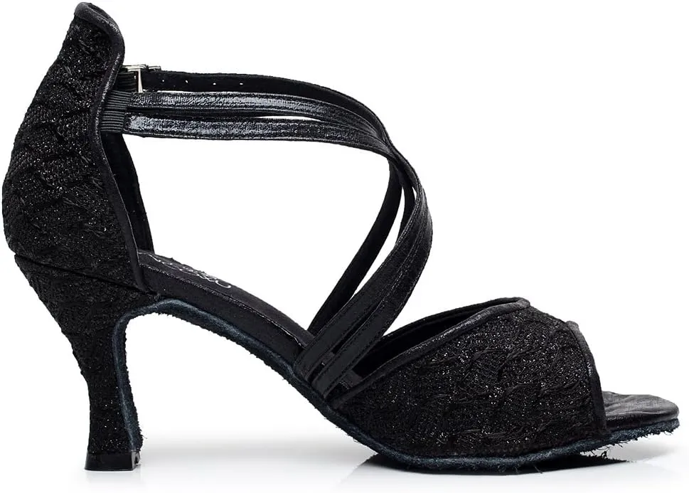 Minishion Women's Style QJ6210 Peep Toe Double Cross Strap Salsa Latin Ballroom Dance Shoes