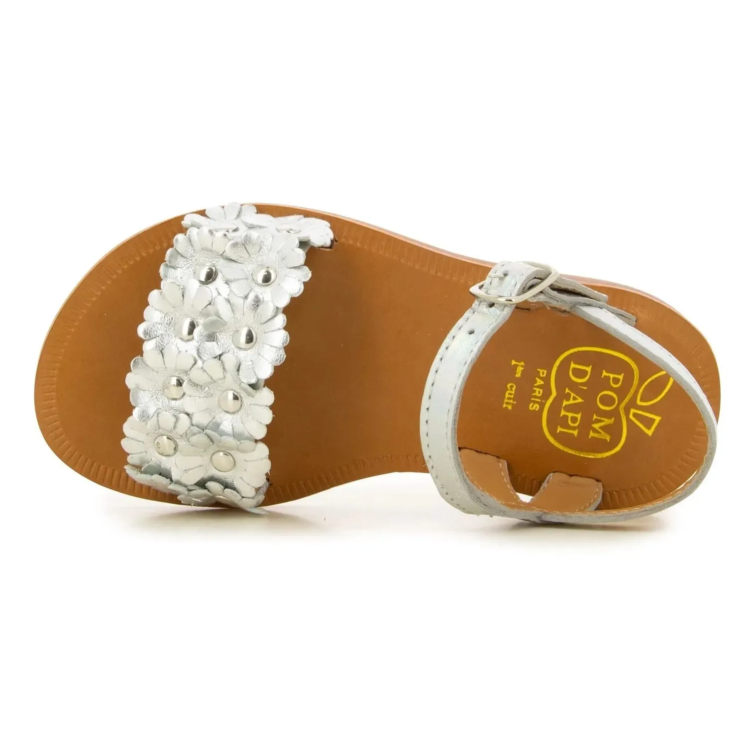 Pom D Api Girl's Silver Plagette Multi Flo Sandals