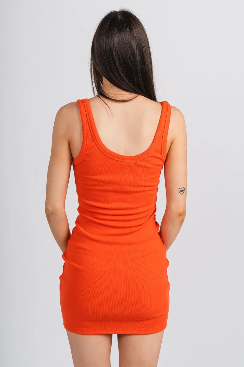 Slit front ribbed tank dress tangelo