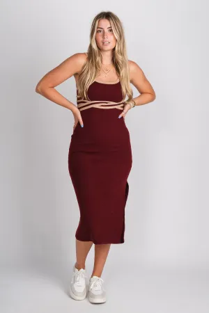Square neck midi dress wine