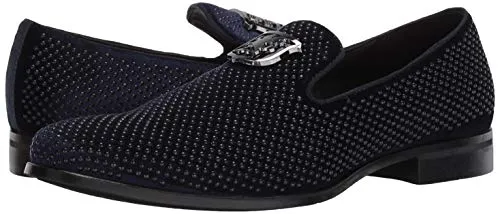 Stacy Adams Mens Swagger Studded Ornament Slip-on Driving Style Loafer, Navy, 9