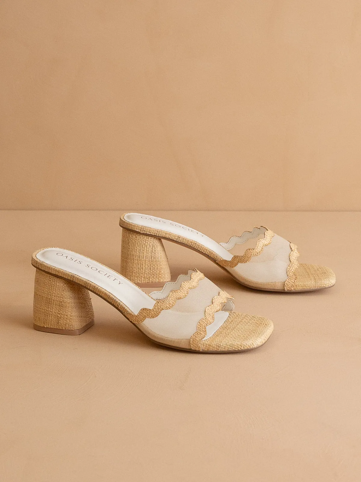 The Trina | Natural Scalloped Mesh Block Heel