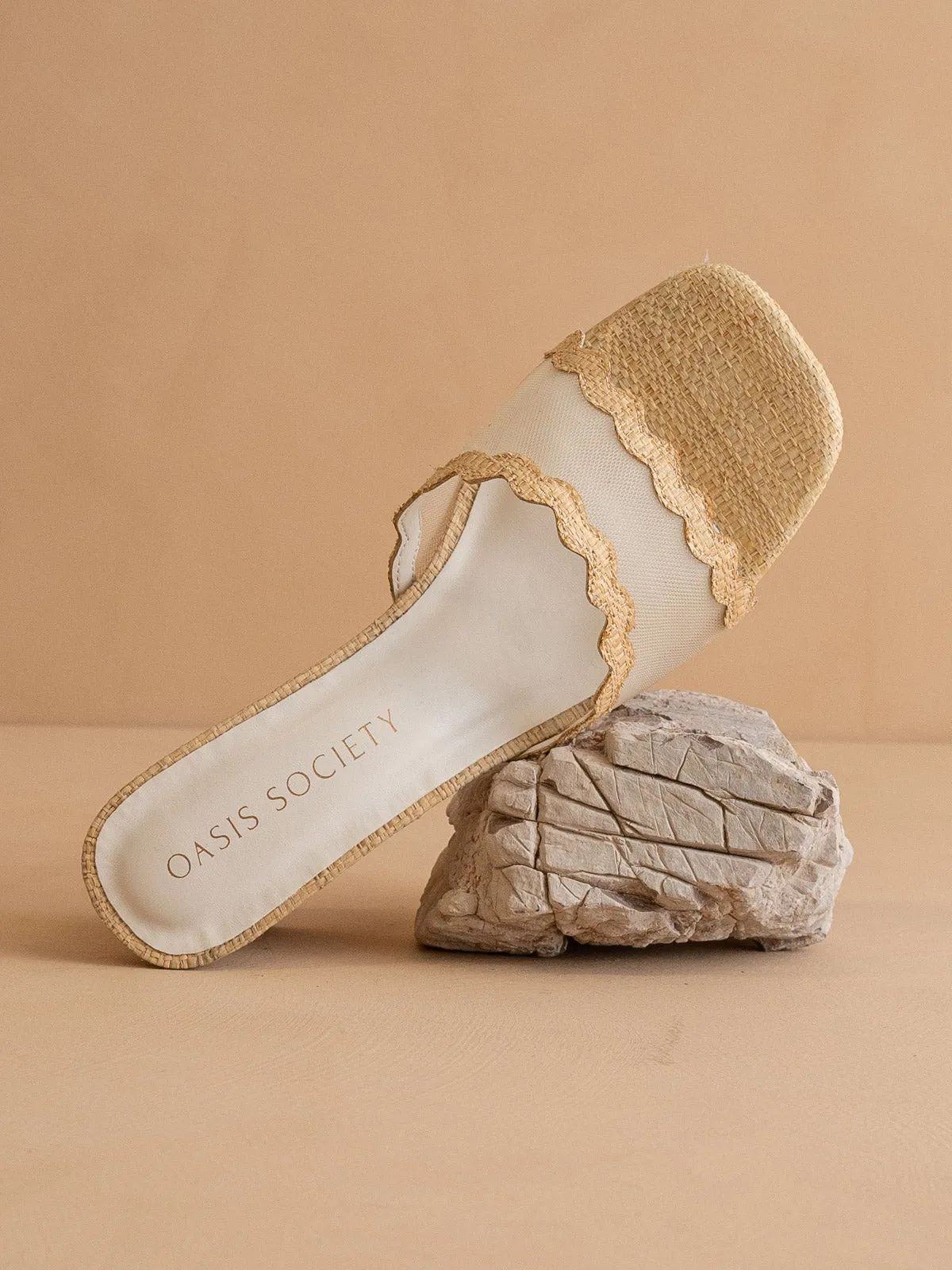 The Trina | Natural Scalloped Mesh Block Heel