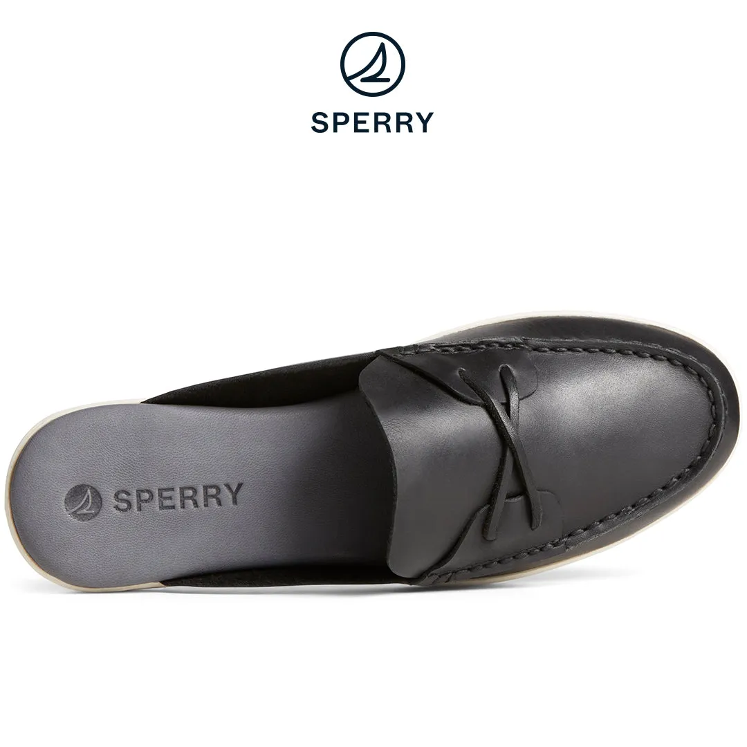 Women's Mulefish Leather Boat Shoe Black (STS88719)
