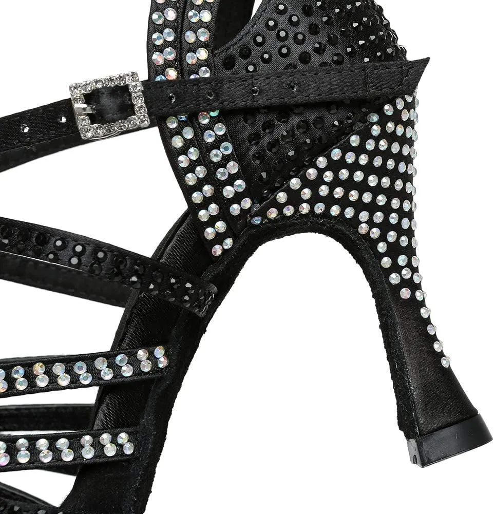 YKXLM Women's Latin Dance Shoes with Rhinestone Peep Toe Ballroom Dance Heels Professional Salsa Tango Practice Performance Dance Shoes,Model YCL450