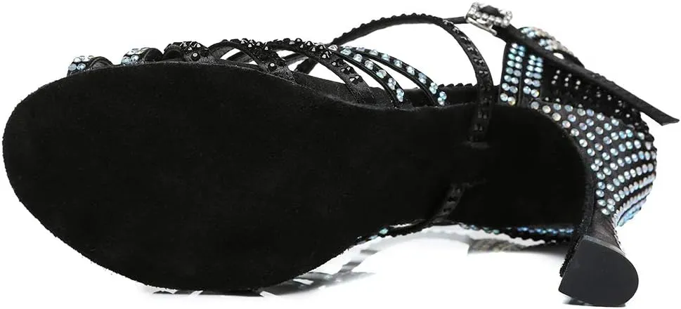 YKXLM Women's Latin Dance Shoes with Rhinestone Peep Toe Ballroom Dance Heels Professional Salsa Tango Practice Performance Dance Shoes,Model YCL450