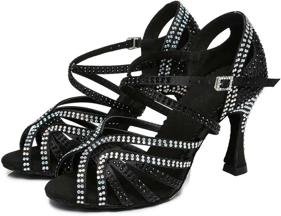 YKXLM Women's Latin Dance Shoes with Rhinestone Peep Toe Ballroom Dance Heels Professional Salsa Tango Practice Performance Dance Shoes,Model YCL450