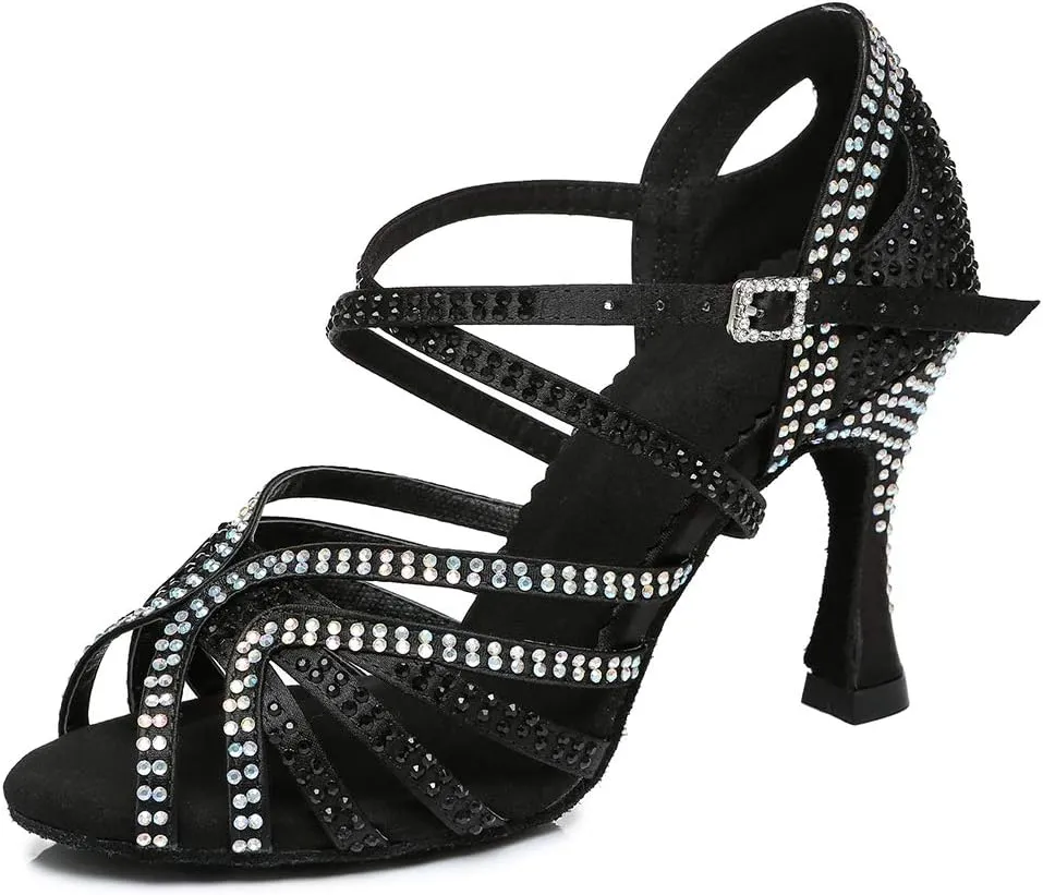YKXLM Women's Latin Dance Shoes with Rhinestone Peep Toe Ballroom Dance Heels Professional Salsa Tango Practice Performance Dance Shoes,Model YCL450