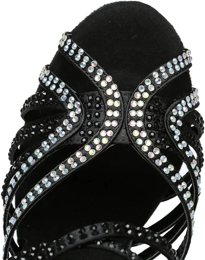 YKXLM Women's Latin Dance Shoes with Rhinestone Peep Toe Ballroom Dance Heels Professional Salsa Tango Practice Performance Dance Shoes,Model YCL450