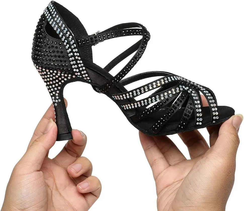 YKXLM Women's Latin Dance Shoes with Rhinestone Peep Toe Ballroom Dance Heels Professional Salsa Tango Practice Performance Dance Shoes,Model YCL450