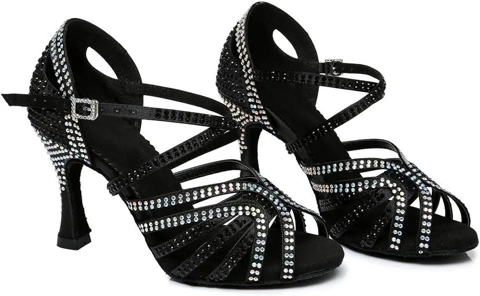 YKXLM Women's Latin Dance Shoes with Rhinestone Peep Toe Ballroom Dance Heels Professional Salsa Tango Practice Performance Dance Shoes,Model YCL450